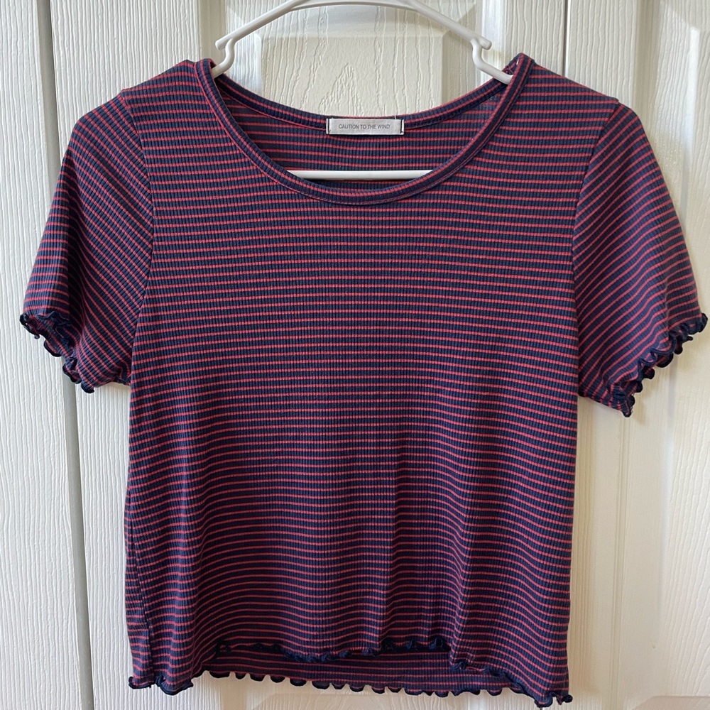 Red and Black Striped Short Sleeve Tee